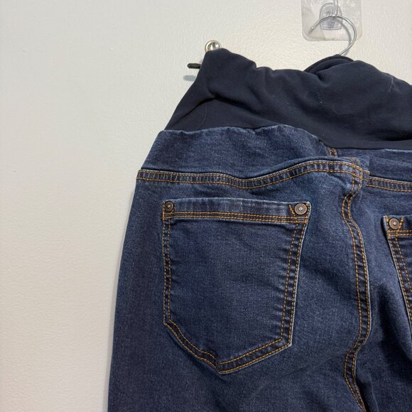 Indigo Blue Maternity Jeans Size L Dark Wash Denim & Elastic Waistband - Picture 3 of 6